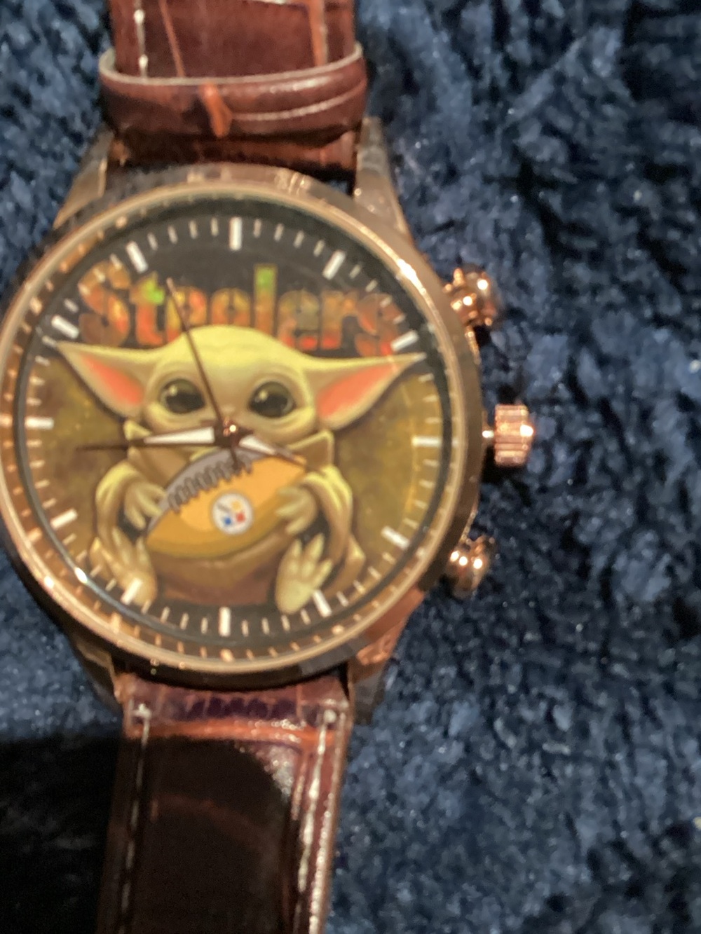 Licensed Baby Yoda Wristwatch - Gold Case, Brown Band
